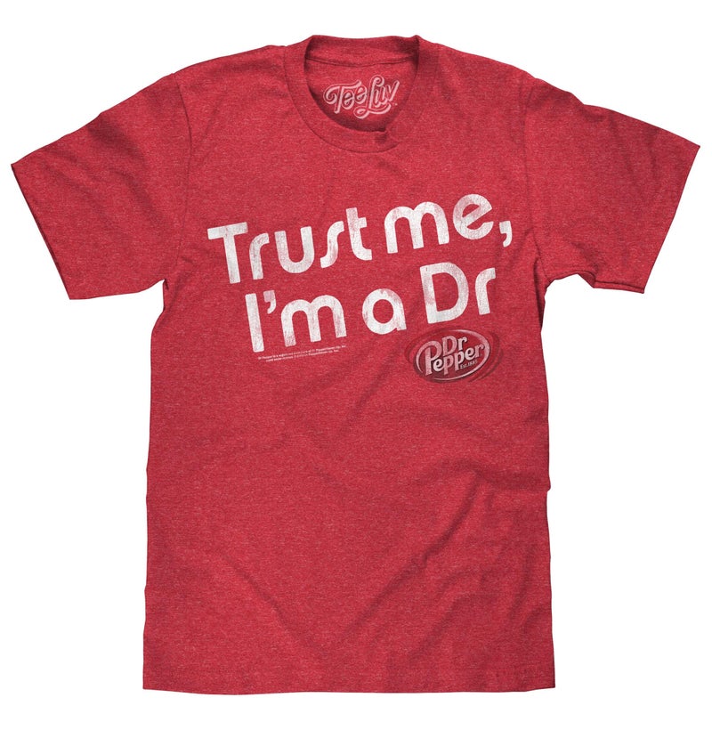Tee Luv Men's Dr Pepper Trust Me I'm A Dr Faded Soda Logo Shirt, Red Heather, L - Image 1